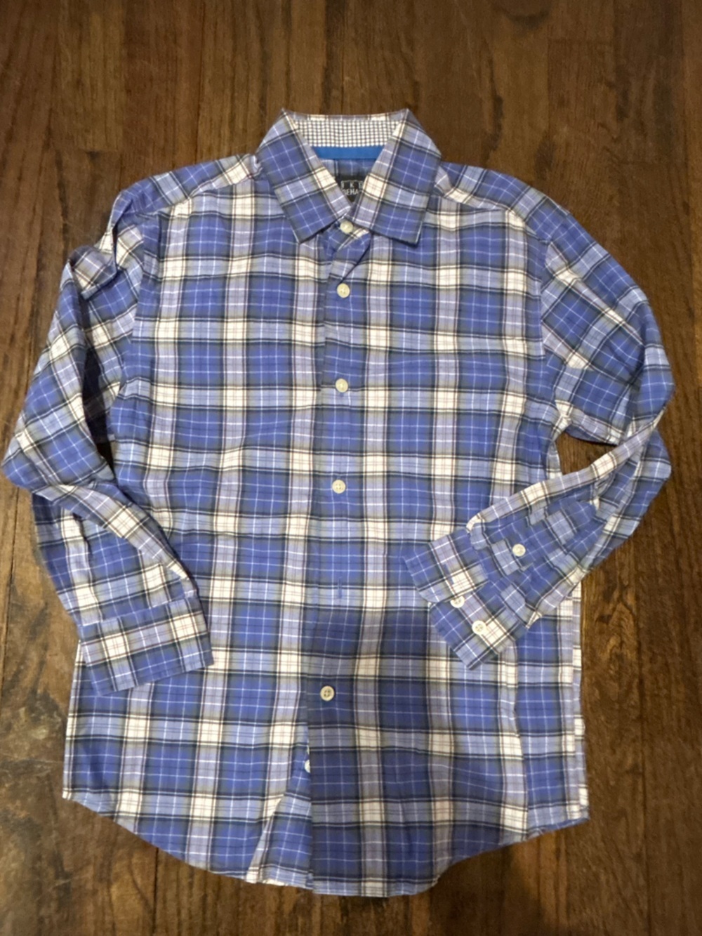 Ike Behar Blue and White Plaid Button-Down Shirt boys size 7
